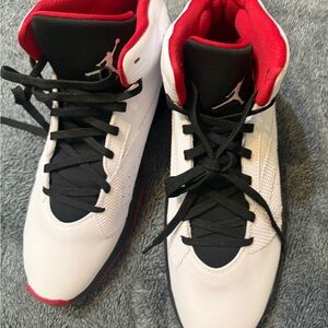 Nike Air Jordan Athletic Shoes in White, Black, and Red